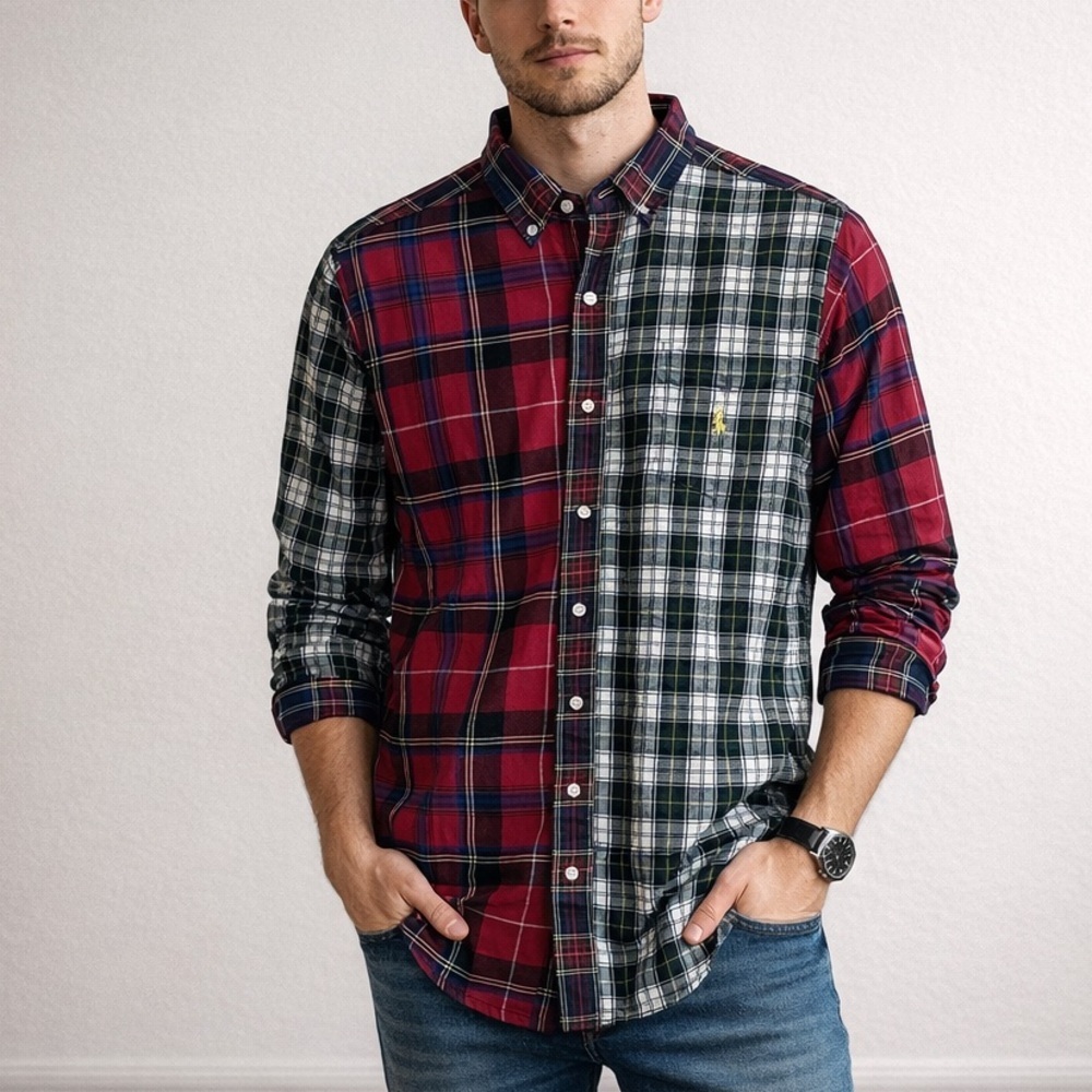 Ralph Lauren Men’s Two-Tone Red and Green Plaid Button-Down Shirt